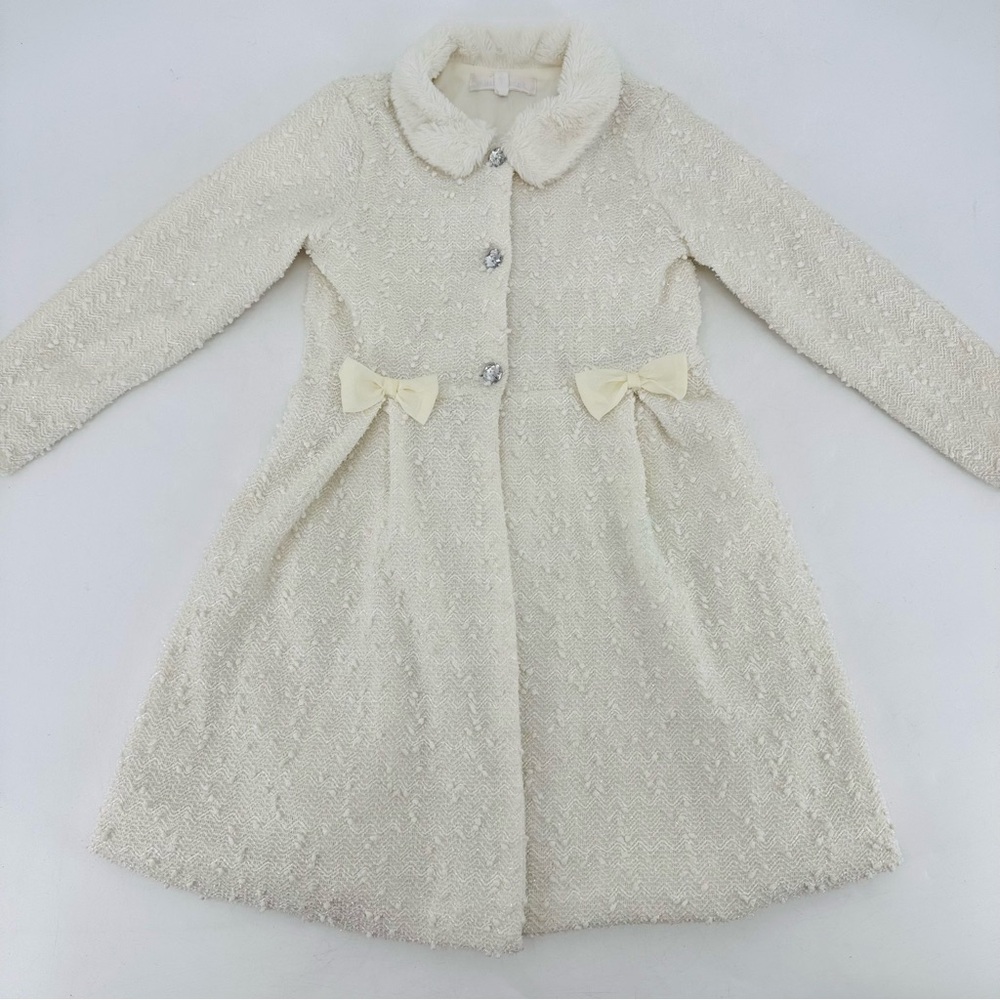Vintage 90’s Girls Classic Boucle Knit Faux Fur Rhinestone Formal Jacket Coat